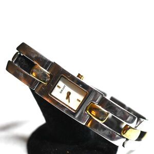 DKNY Donna Karen Vintage 2 Tone Stainless Link Box Latch Band New Battery Watch
